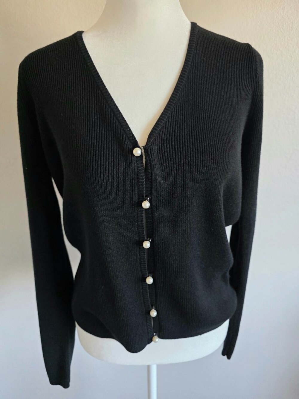 Scotch & Soda Amsterdam Black Cardigan Sweater Pearl Buttons V-Neck Size L Large